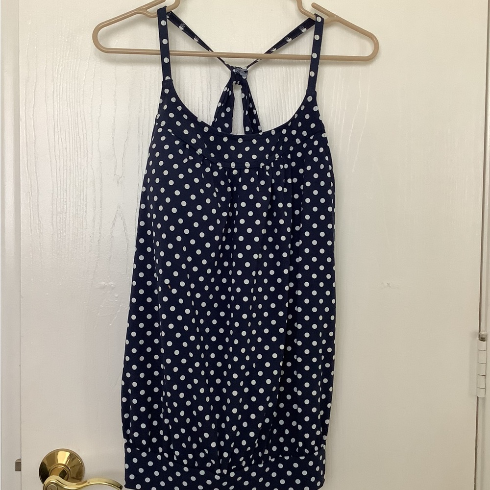 Lands End Navy Polka Dot Tankini Top 12